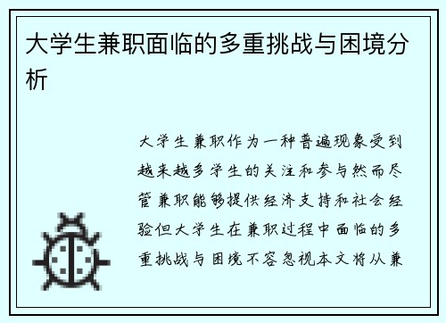 大学生兼职面临的多重挑战与困境分析