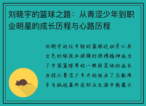 刘晓宇的篮球之路：从青涩少年到职业明星的成长历程与心路历程